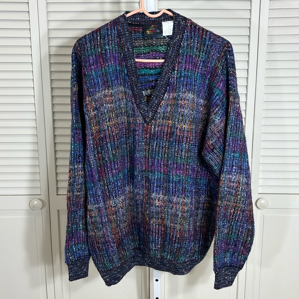 Vintage Men's Genoa Design Wool & Mohair Multicolor Sweater